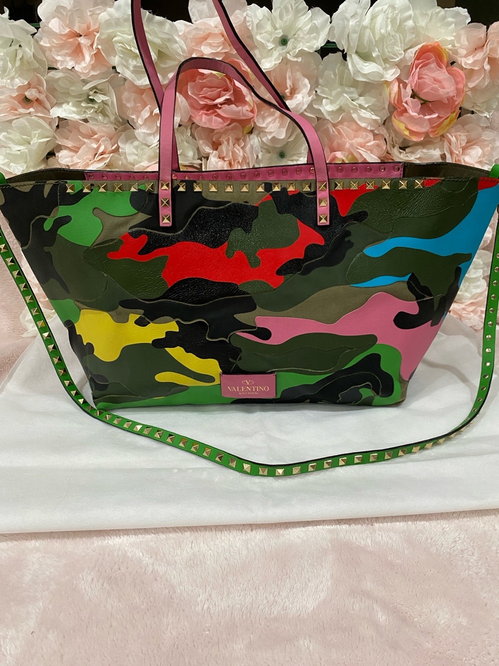 Valentino Garavani Multicolored Camouflage Rockstud Tote Bag